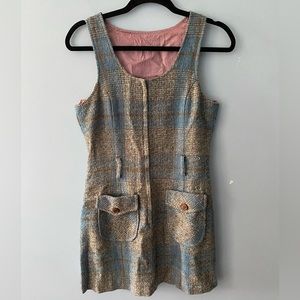 Vintage blue and gray tweed smock dress with functional pockets